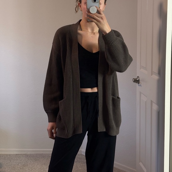 Quince Brown Cotton Oversized Cardigan - Picture 7 of 13